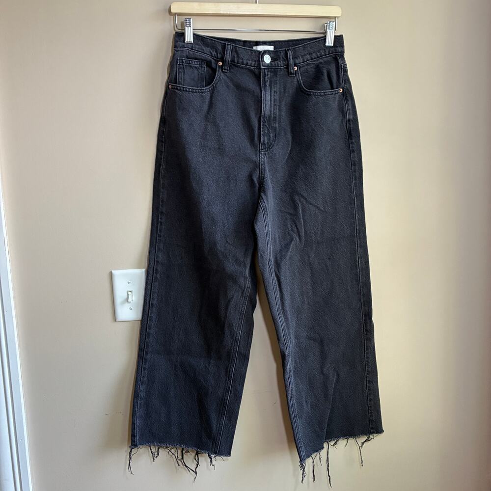 Pacsun nora wide leg black jeans raw hem women's size 28 100% cotton pants - Picture 2 of 9